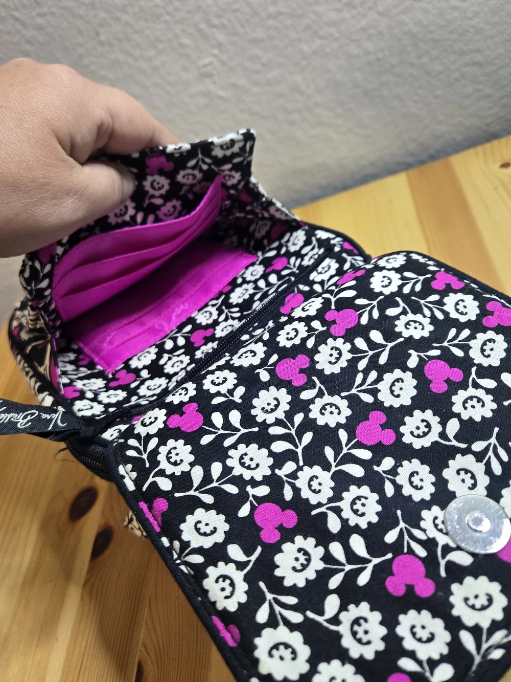 Vera Bradley Disney Black Floral Crossbody with Cream & Pink Accents